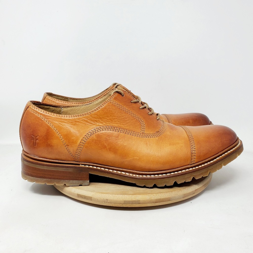 Frye James Oxford Shoes Mens 10.5 Brown Leather Bal Lug Sole Lace Up Mexico - Picture 7 of 13